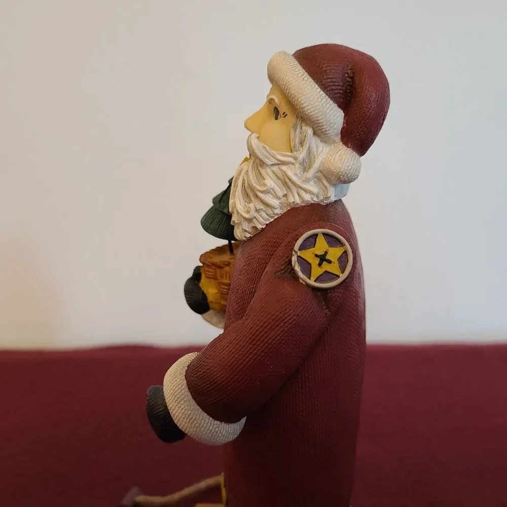 Demdaco Americana Father Christmas Santa On Wagon With Bunny and Tree XMas Decor